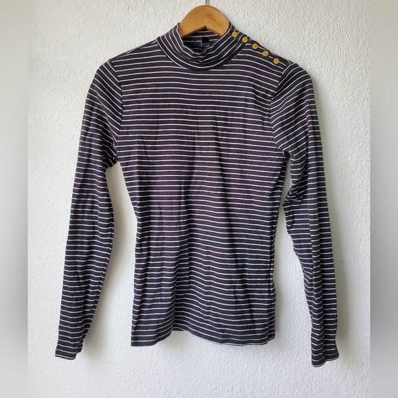J.crew Factory striped mockneck ribbed top size M - Picture 3 of 14